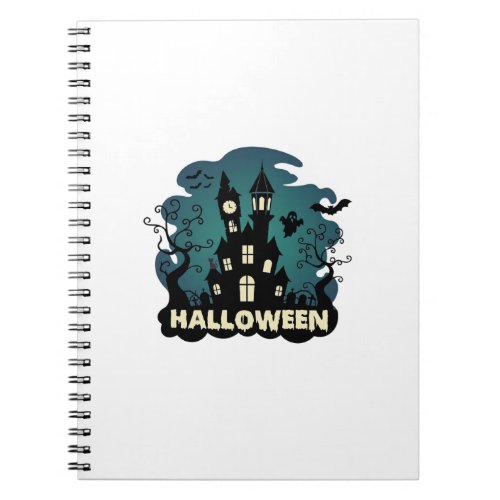 Halloween Haunted House Clock Tower Bats Ghost_1 Notebook