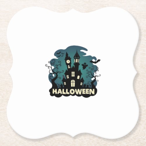 Halloween Haunted House Clock Tower Bats Ghost_1 Paper Coaster