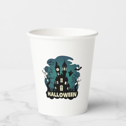 Halloween Haunted House Clock Tower Bats Ghost_1 Paper Cups