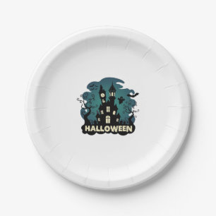 Halloween Haunted House Clock Tower Bats Ghost_1 Paper Plates