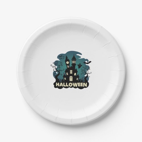 Halloween Haunted House Clock Tower Bats Ghost_1 Paper Plates