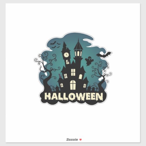Halloween Haunted House Clock Tower Bats Ghost_1 Sticker