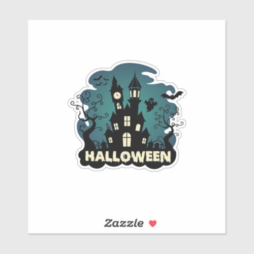 Halloween Haunted House Clock Tower Bats Ghost_1 Sticker