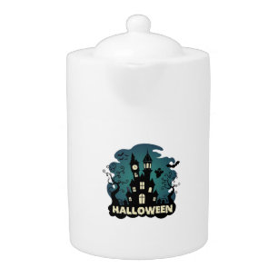 Halloween Haunted House Clock Tower Bats Ghost_1 Teapot