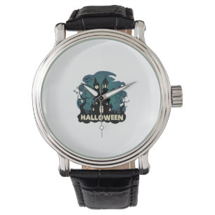 Halloween Haunted House Clock Tower Bats Ghost_1 Watch