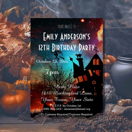 Halloween Haunted House Cosmic Birthday Invitation