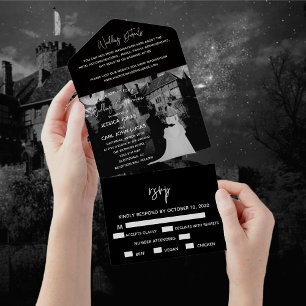 Halloween Haunted House Couple Wedding October All In One Invitation