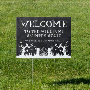 Halloween Haunted House Custom Family Name Welcome Sign