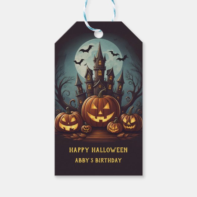 Halloween haunted house family  gift tags (Front)