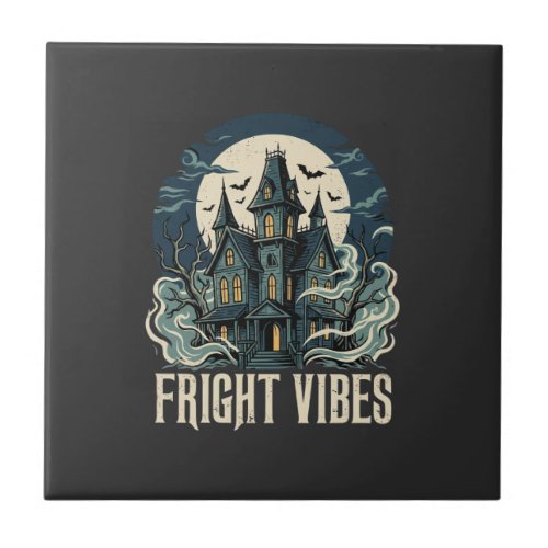 Halloween Haunted House Fright Vibes Design Ceramic Tile