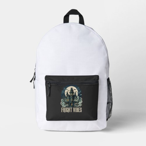 Halloween Haunted House Fright Vibes Design Printed Backpack