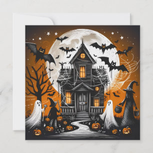 Halloween haunted house holiday card