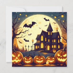Halloween haunted house holiday card