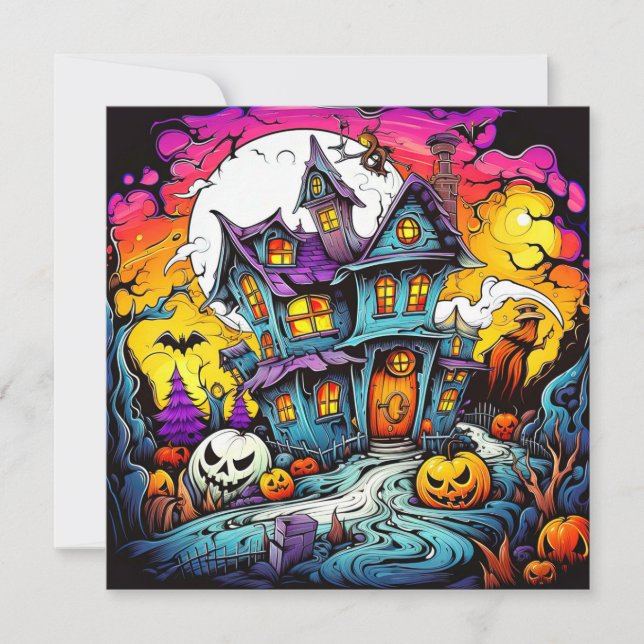 Halloween Haunted House In the Moonlight Card (Front)