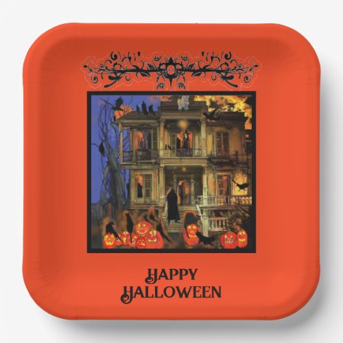 Halloween Haunted House Invitation  Paper Plates
