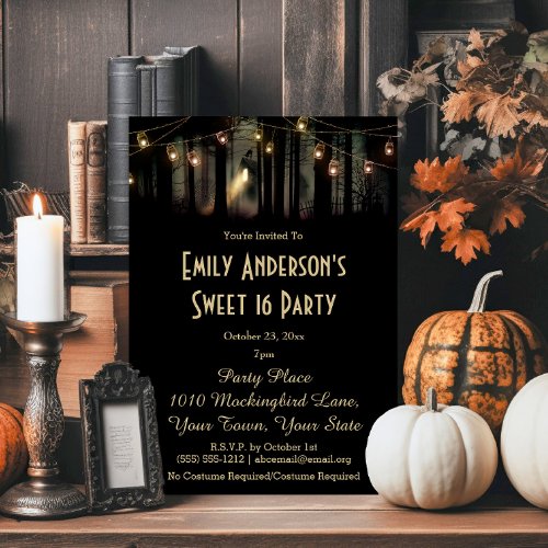 Halloween Haunted House Mason Jar Costume Sweet 16 Foil Invitation