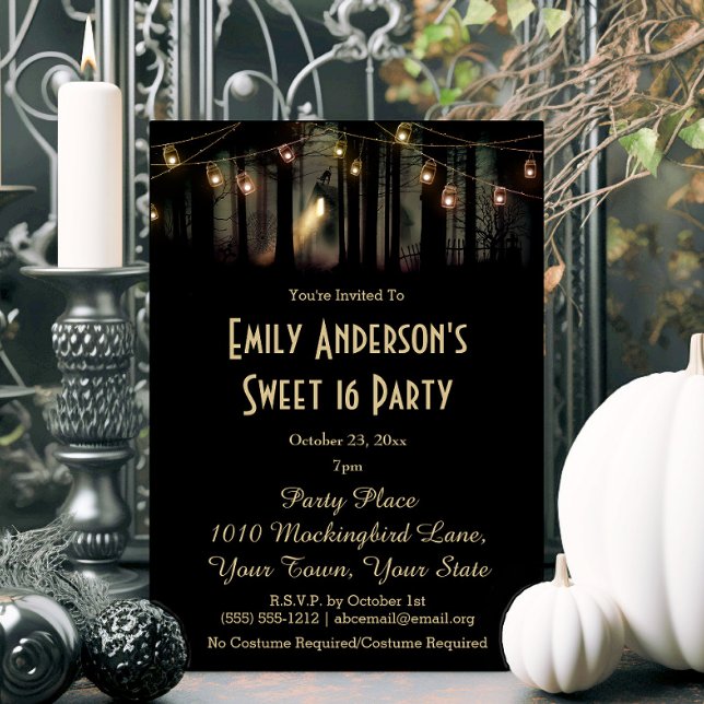 Halloween Haunted House Mason Jar Costume Sweet 16 Invitation