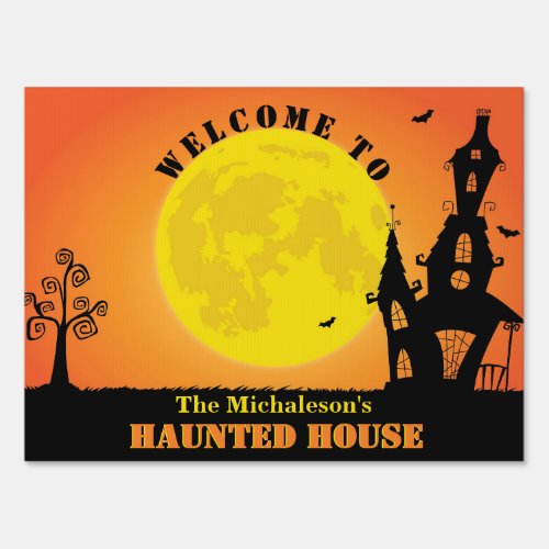 Halloween Haunted House Moon Bats Sign