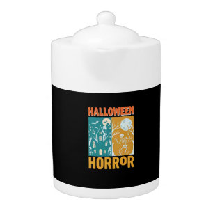 Halloween Haunted House Moon Skeleton Design_1 Teapot
