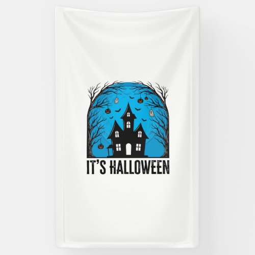 Halloween Haunted House Moon Vintage Engraving Des Banner