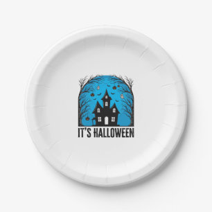 Halloween Haunted House Moon Vintage Engraving Des Paper Plates
