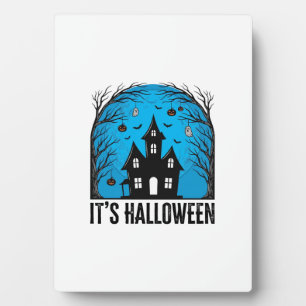 Halloween Haunted House Moon Vintage Engraving Des Plaque