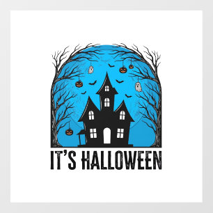 Halloween Haunted House Moon Vintage Engraving Des Window Cling