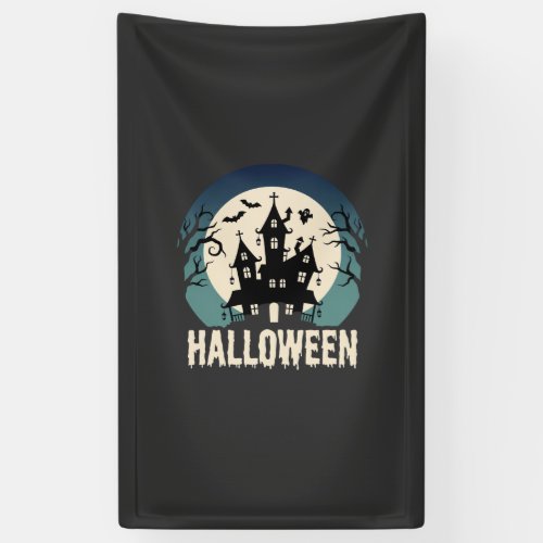 Halloween Haunted House Moonlight Vector Banner