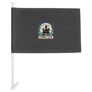 Halloween Haunted House Moonlight Vector Car Flag