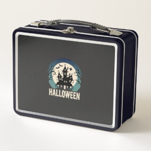 Halloween Haunted House Moonlight Vector Metal Lunch Box