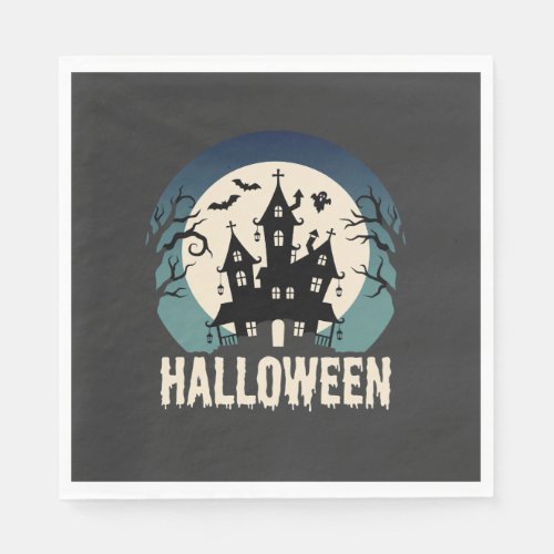 Halloween Haunted House Moonlight Vector Napkins