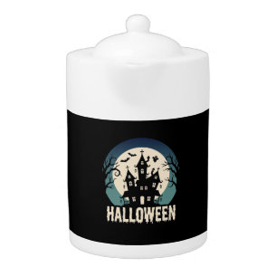 Halloween Haunted House Moonlight Vector Teapot