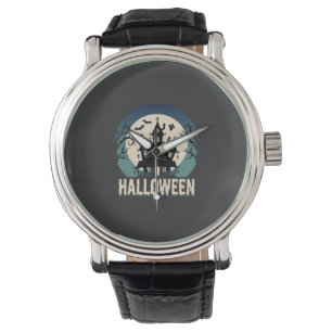 Halloween Haunted House Moonlight Vector Watch