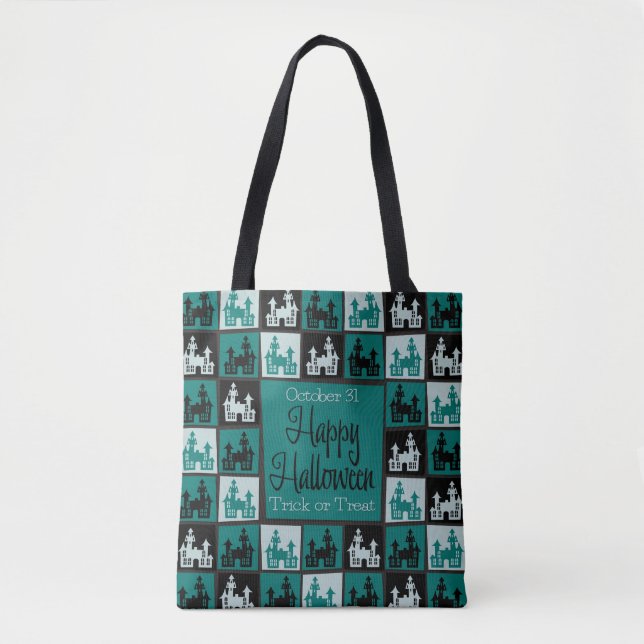 Halloween haunted house mosaic tote bag (Front)