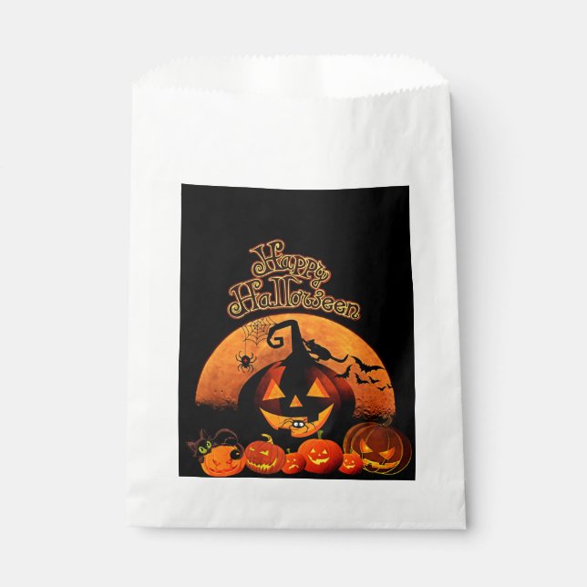 Halloween, Haunted House, Orange Moon Treat Bags (Front)