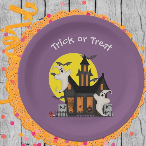 Halloween Haunted House Paper Plate