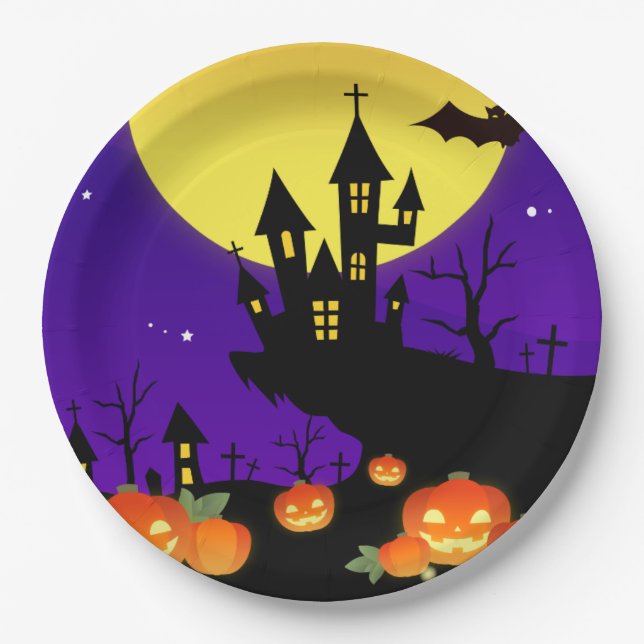 Halloween Haunted House Paper Plates (Front)