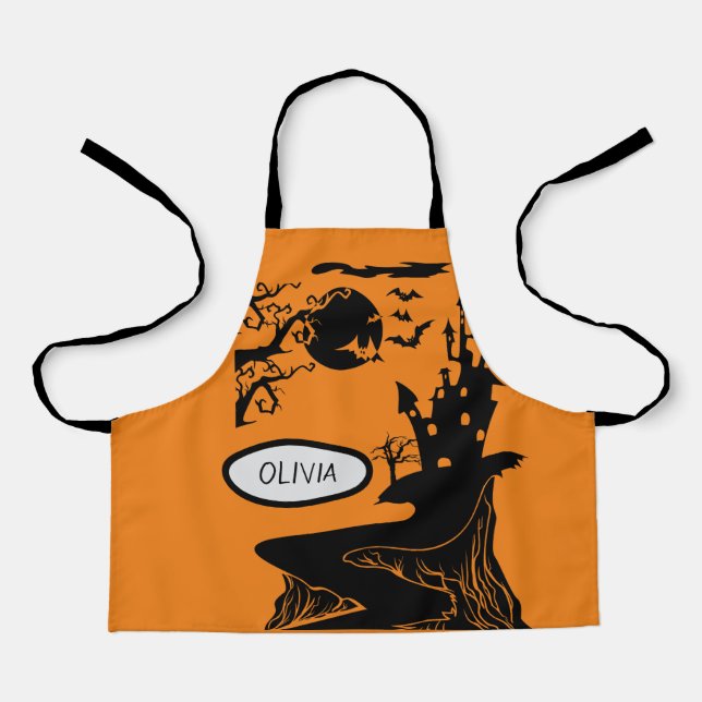 Halloween Haunted House Personalized Kids Apron (Front)