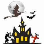Halloween Haunted House Photo Sculpture<br><div class="desc">On a full moon day around the haunted house,  there are witches,  and bats are flying. This design is customizable and is available for a variety of products. Text adding is optional.</div>