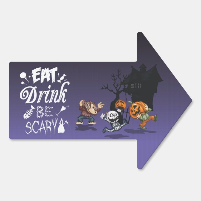 Halloween Haunted House Pumpkin Arrow Outdoor Yard Sign (Back)