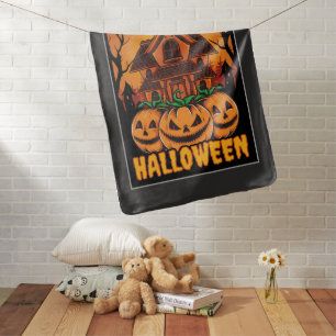 Halloween Haunted House Pumpkin Illustration Baby Blanket