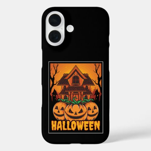 Halloween Haunted House Pumpkin Illustration iPhone 16 Case