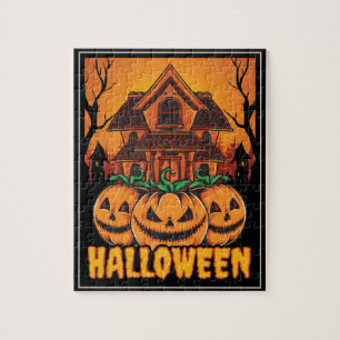 Halloween Haunted House Pumpkin Illustration Jigsaw Puzzle