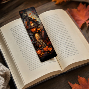 Halloween Haunted House Pumpkins Book Pile Custom Bookmarks