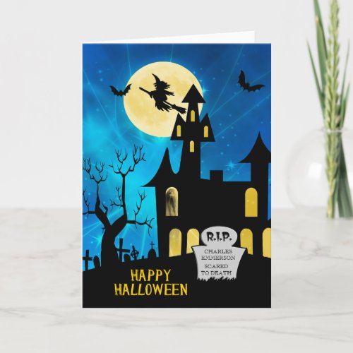 Halloween Haunted House RIP with Name Holiday Card