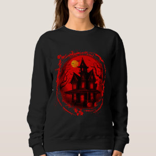 HALLOWEEN HAUNTED HOUSE RED BLACK SILHOUETTE SWEATSHIRT