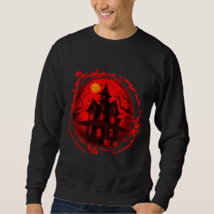 HALLOWEEN HAUNTED HOUSE RED BLACK SILHOUETTE SWEATSHIRT