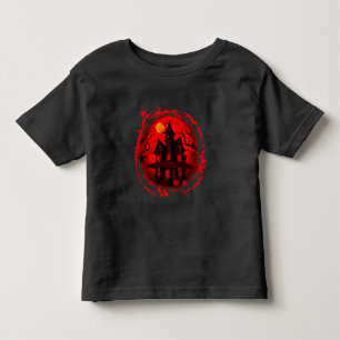 HALLOWEEN HAUNTED HOUSE RED BLACK SILHOUETTE TODDLER T-SHIRT