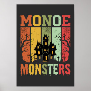Halloween Haunted House Retro Monsters Poster