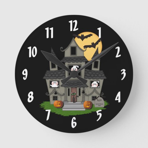 Halloween Haunted House   Round Clock